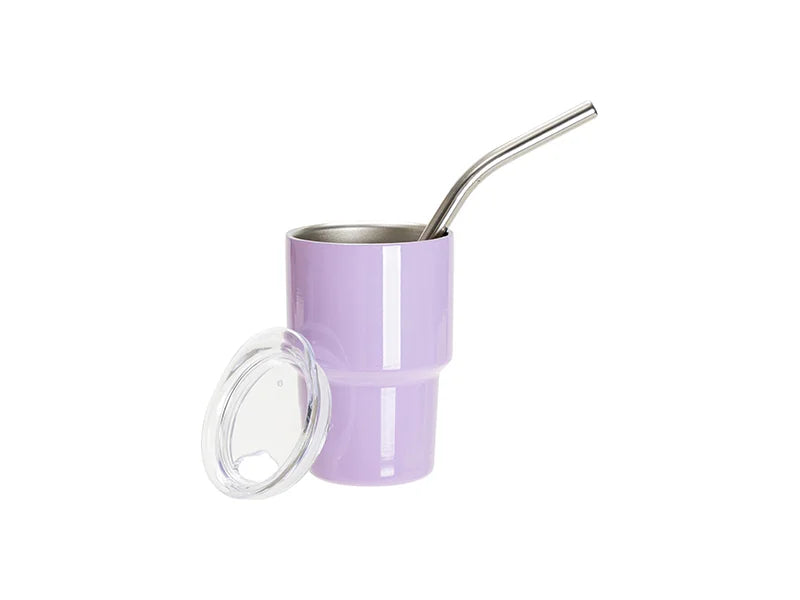 Sublimation Blanks 3oz/90ml Mini Stainless Steel Tumbler Shot Glass w/ Straw(Purple)