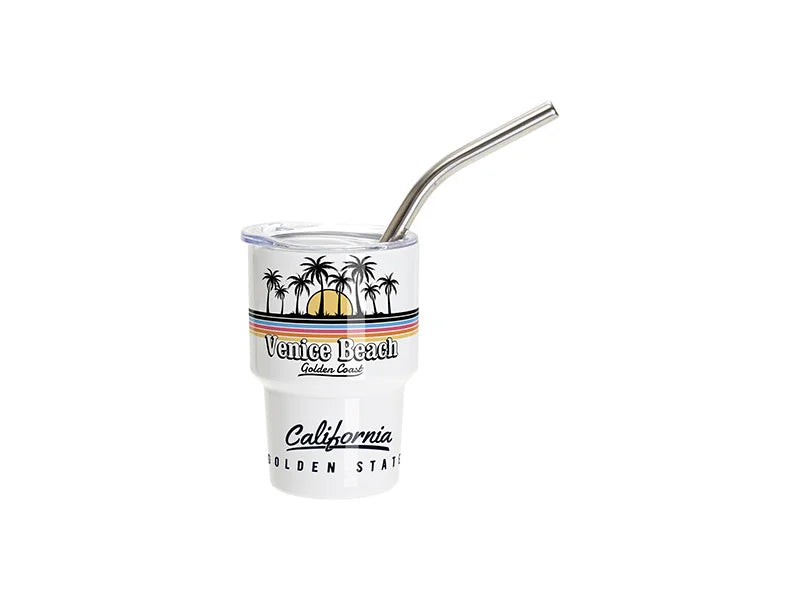 Sublimation Blanks 3oz/90ml Mini Stainless Steel Tumbler Shot Glass w/ Straw(White)