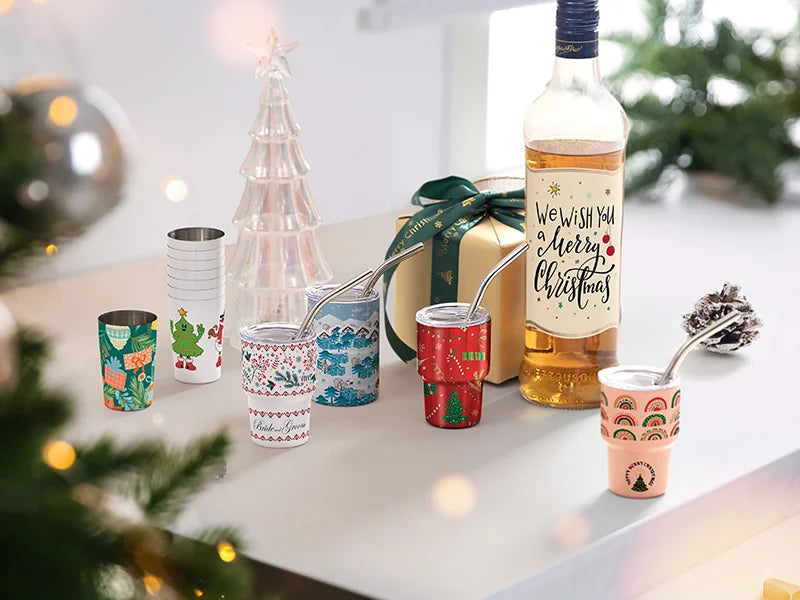 Sublimation Blank 3oz/90ml Mini Sub Stainless Steel Tumbler Shot Glass w/ Straw