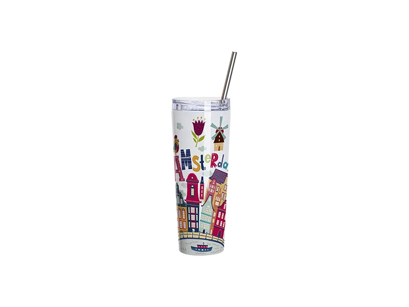26oz/800ml Sublimation Blanks Stainless Steel Tapered Tumbler with slide waterproof lid & Straw(White)