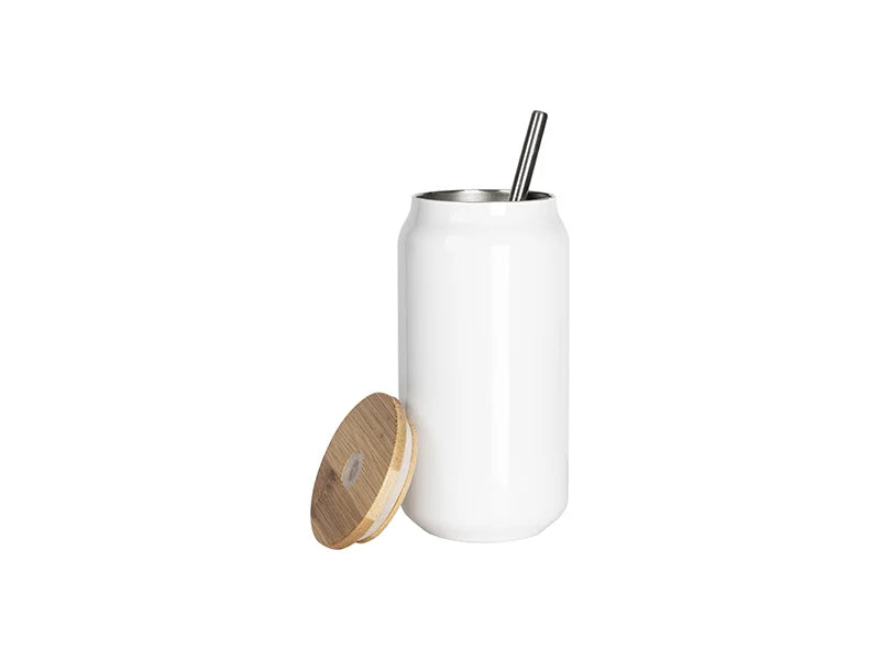 Sublimation Blanks 15oz/450ml Double Wall SS Can Mug with Bamboo Lid(White)