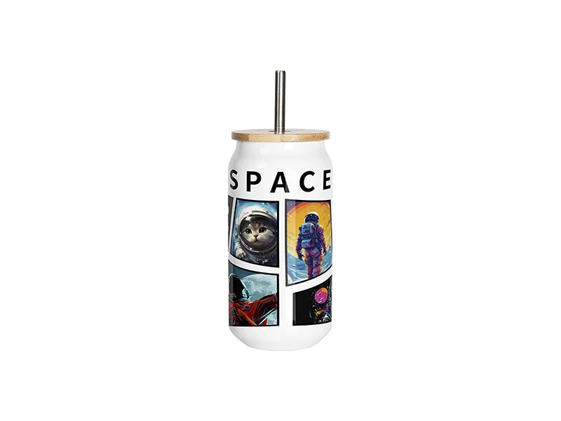 Sublimation Blanks 15oz/450ml Double Wall SS Can Mug with Bamboo Lid(White)