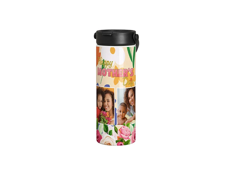 30oz/900ml Sublimation Stainless Steel Flask Tumbler w/ Portable Straw Lid (White)