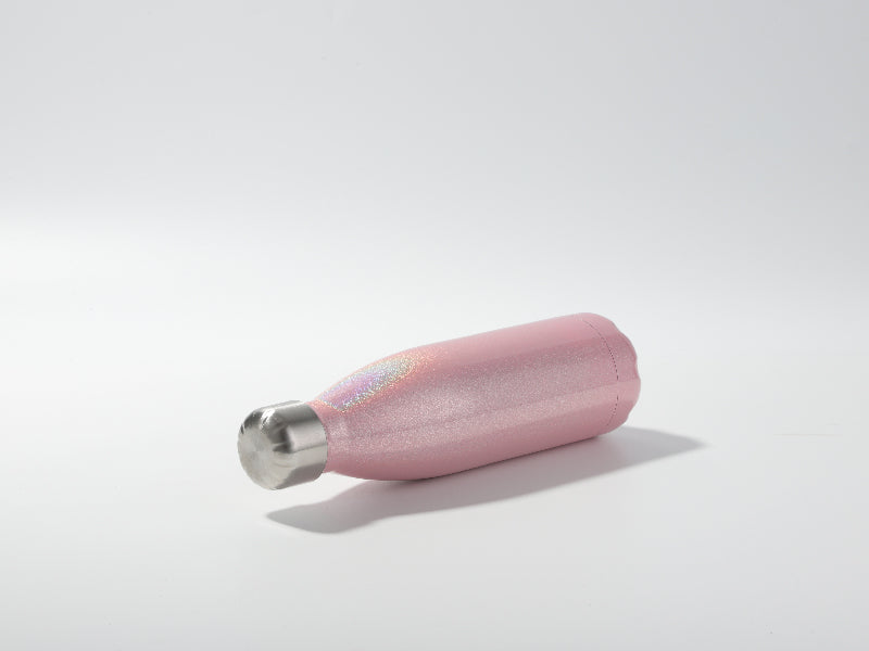 17oz/500ml Sublimation Blanks Glitter Sparkling Stainless Steel Cola Shaped Bottle (Pink)
