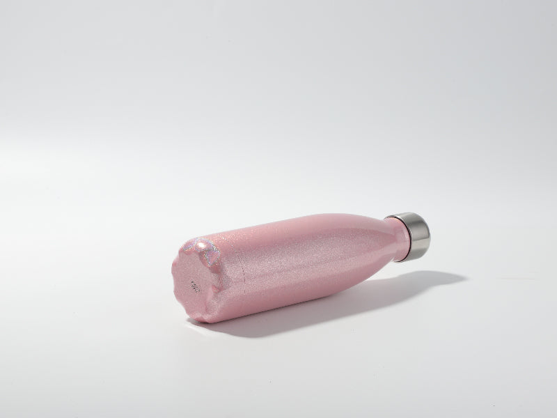 17oz/500ml Sublimation Blanks Glitter Sparkling Stainless Steel Cola Shaped Bottle (Pink)