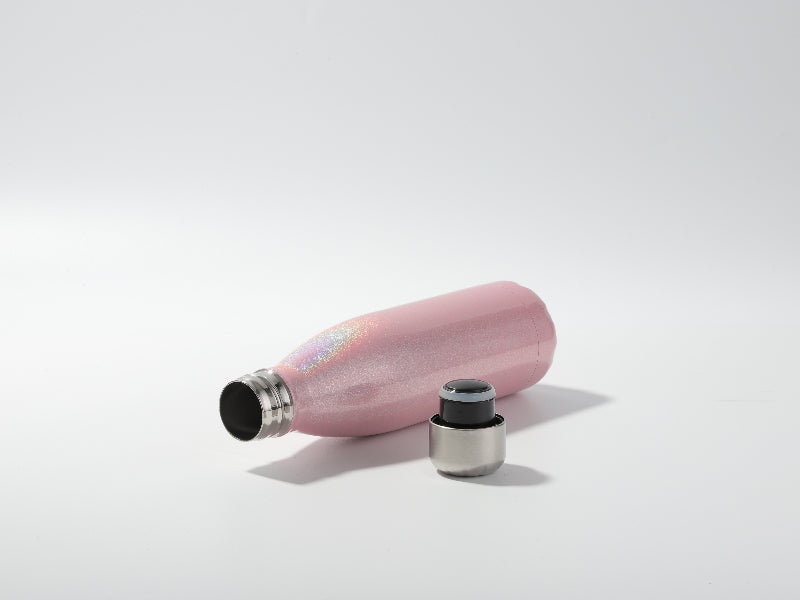 17oz/500ml Sublimation Blanks Glitter Sparkling Stainless Steel Cola Shaped Bottle (Pink)