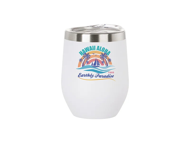 Sublimation Blanks 12oz/360ml Powder Coated Stainless SS Wine Cup (White, Matt Sub Coating)