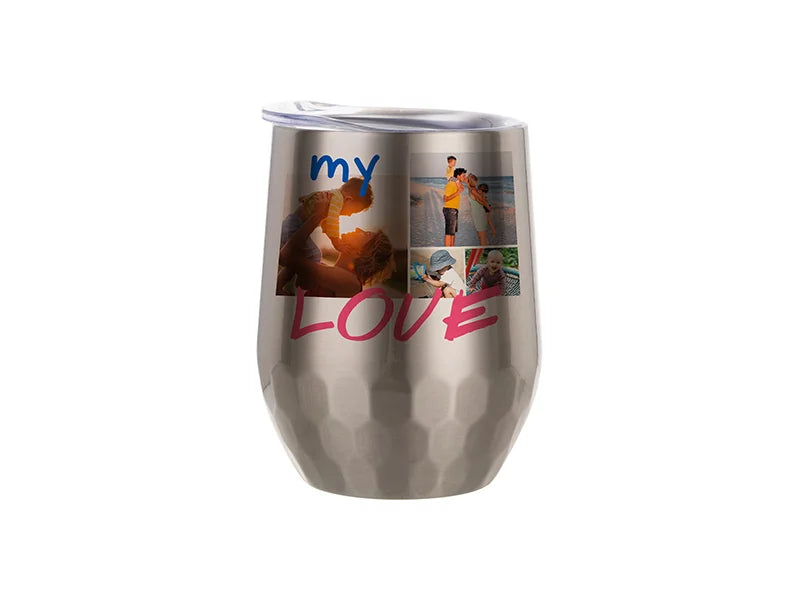 Sublimation 12oz Stainless Steel Stemless Wine Cup (Silver, Hexagon Pattern)