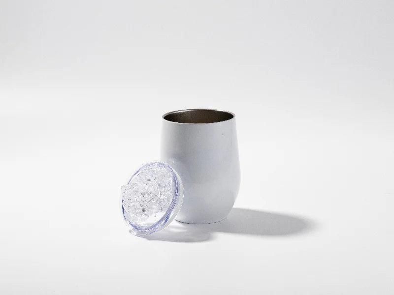 12oz SS Sublimation Blanks White Stemless Wine Cup with Clear Fake Crushed Ice Topper Lid