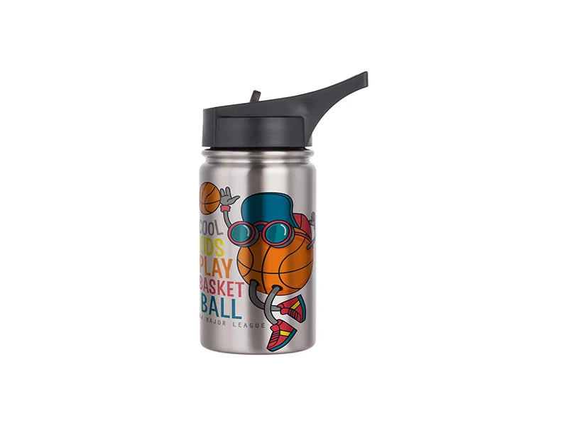 Sublimation 12oz/350ml Stainless Steel Flask w/ Sports Straw Cap Flip Lid (Silver)