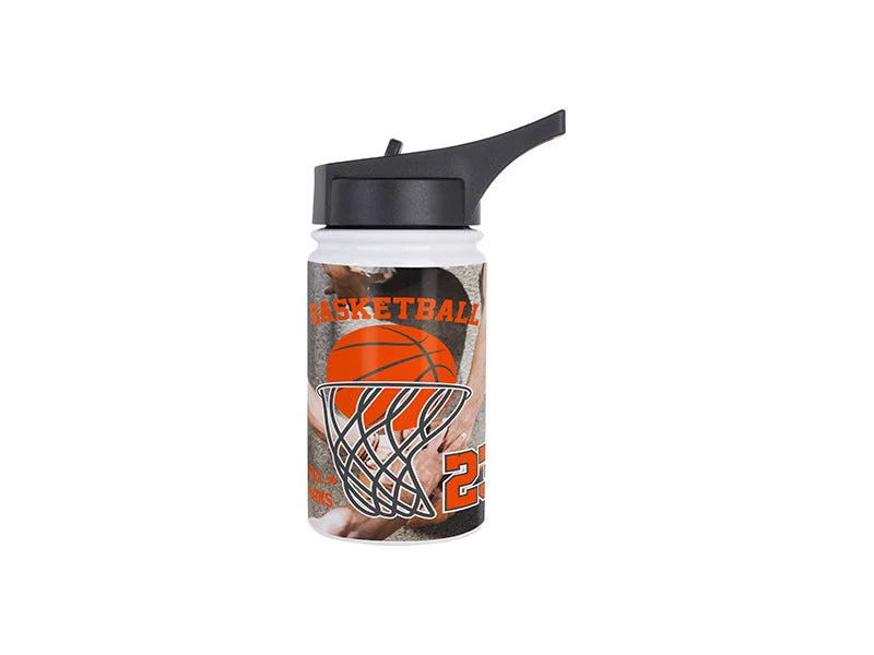 Sublimation 12oz/350ml Stainless Steel Flask w/ Sports Straw Cap Flip Lid (White)