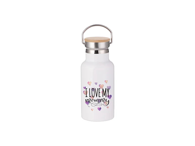 Sublimation 350ml/12oz Portable Bamboo Lid Stainless Steel Bottle (White)