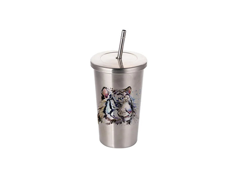 Sublimation 18oz/550ml Stainless Steel Tumbler with Straw & Lid (Silver)   MOQ:3000