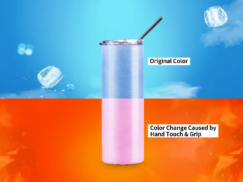 20oz/600ml Sublimation Heat-Sensitive Color Changing Stainless Steel Skinny Tumbler (Light Blue to Pink)