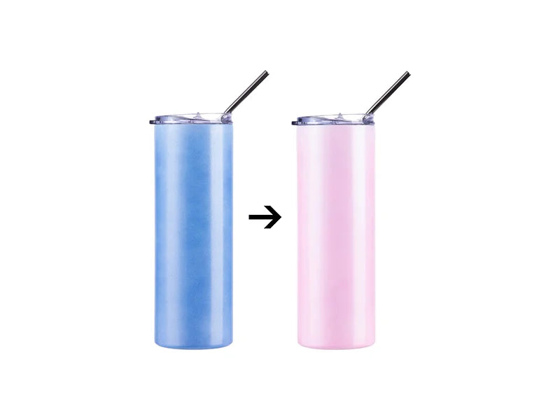 20oz/600ml Sublimation Heat-Sensitive Color Changing Stainless Steel Skinny Tumbler (Light Blue to Pink)