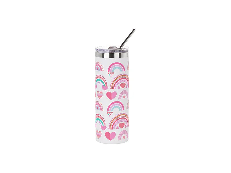 Sublimation Blanks 20oz/600ml Powder Coated SS Tumbler with Straw & Waterproof Flip Lid (White, Matt Sub Coating)