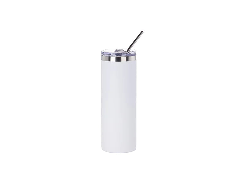 20oz/600ml Powder Coated Stainless Steel Tumbler with Straw & Lid (White)