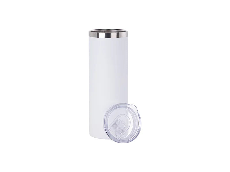 20oz/600ml Powder Coated Stainless Steel Tumbler with Straw & Lid (White)