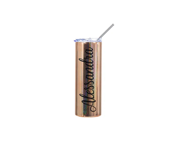 20oz/600ml Sublimation Blanks Stainless Steel Metallic Plated Glitter Skinny Tumbler (Gold)