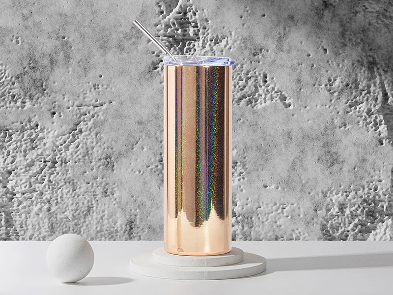 20oz/600ml Sublimation Blanks Stainless Steel Metallic Plated Glitter Skinny Tumbler (Gold)
