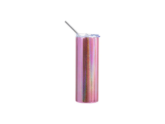 20oz/600ml Sublimation Blanks Stainless Steel Metallic Plated Glitter Skinny Tumbler (Pink)