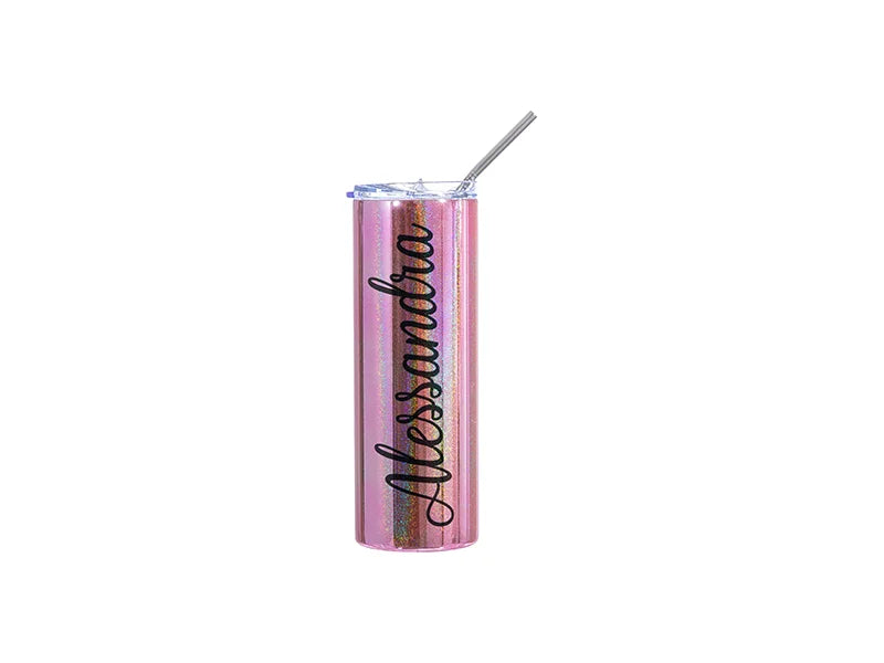 20oz/600ml Sublimation Blanks Stainless Steel Metallic Plated Glitter Skinny Tumbler (Pink)
