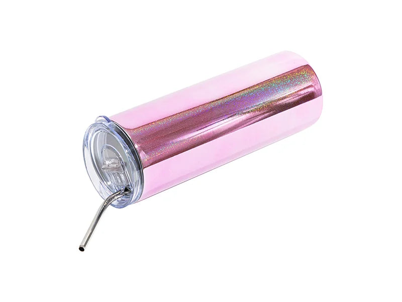 20oz/600ml Sublimation Blanks Stainless Steel Metallic Plated Glitter Skinny Tumbler (Pink)