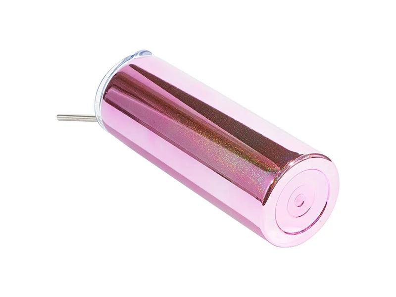 20oz/600ml Sublimation Blanks Stainless Steel Metallic Plated Glitter Skinny Tumbler (Pink)