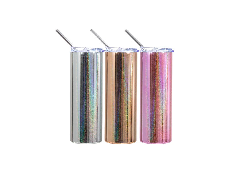 20oz/600ml Sublimation Blanks Stainless Steel Metallic Plated Glitter Skinny Tumbler (Silver)