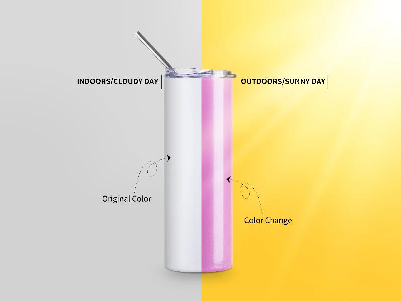 20oz/600ml Sublimation UV Color Changing Stainless Steel Skinny Tumbler (White to Red)