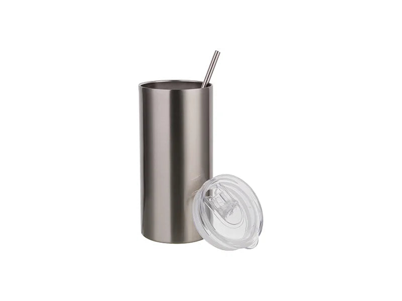 Sublimation 16oz/480ml Stainless Steel Skinny Tumbler with Straw & Lid (Silver)