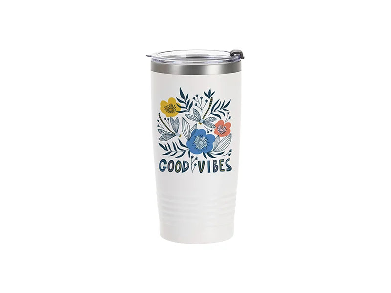 Sublimation Blanks 20OZ/600ml Powder Coated SS Tumbler with Ringneck Grip (White, Matt Sub Coating)