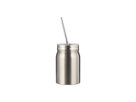 17oz/500ml Sublimation Stainless Steel Mason Tumbler with Straw (Silver)