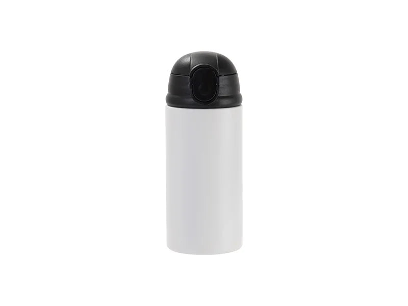 Sublimation Blanks 12oz/360ml Powder Coated Kids SS Bottle with Silicon Straw & Black Lid (White, Matt Sub Coating)