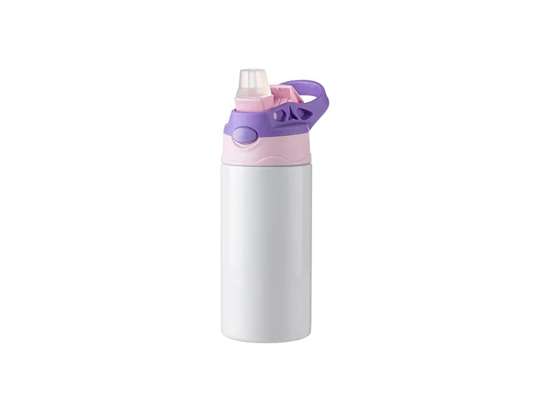 12oz/360ml Sublimation Blanks Kids Stainless Steel Bottle With Silicon Straw & Purple Cap(White)