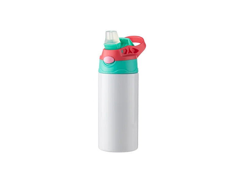 12oz/360ml Sublimation Blanks Kids Stainless Steel Bottle With Silicon Straw & Red Cap(White)