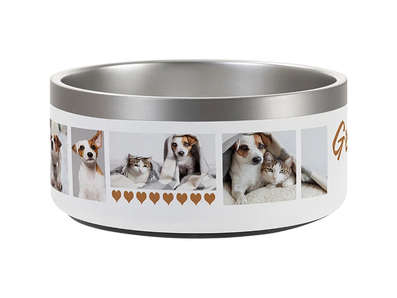 Sublimation Blanks 64oz/1900ml Powder Coated SS Dog Bowl (White, Matt Sub Coating)