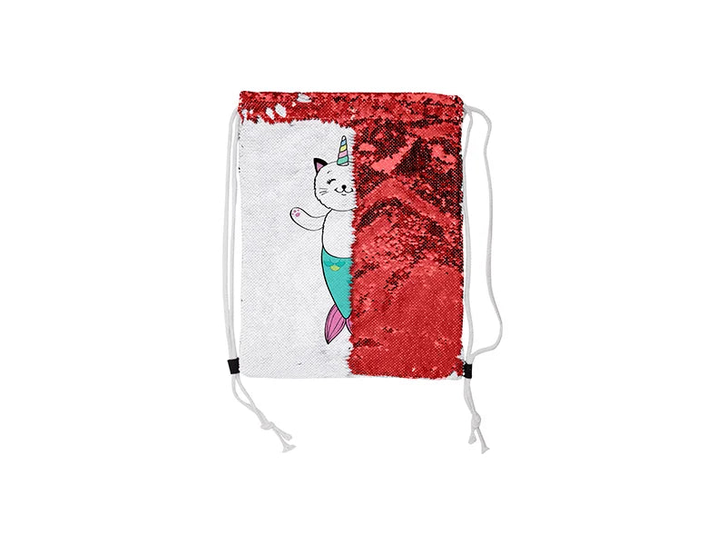 Sublimation Sequin Drawstring Backpack (Red/White)