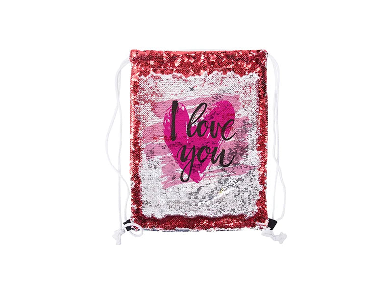 Sublimation Sequin Drawstring Backpack (Red/Silver, 36*45cm)
