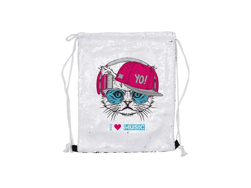Sublimation Sequin Drawstring Backpack (White/Silver, 36*45cm)
