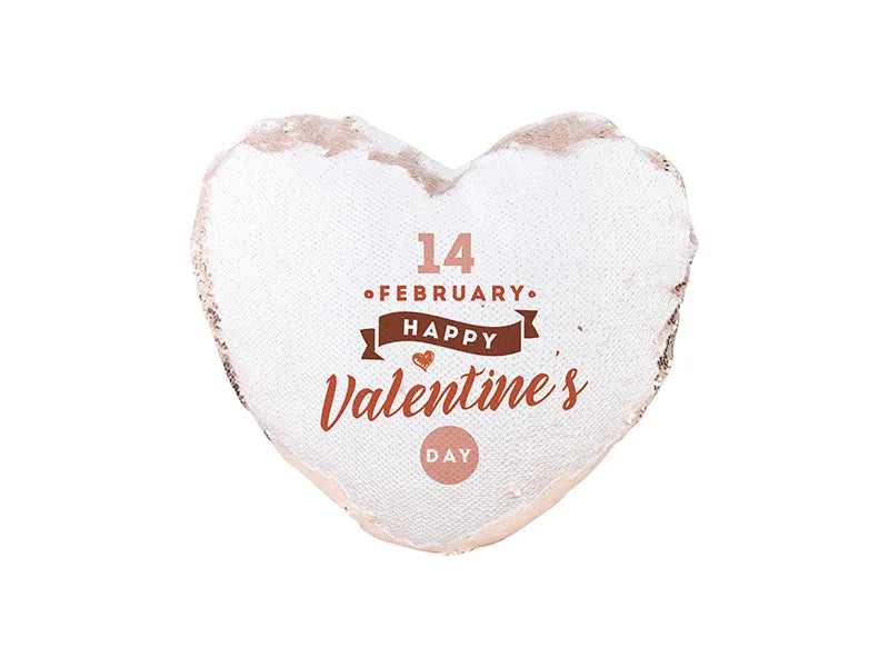 Sublimation Heart Shaped Sequin Pillow Cover (Champagne w/ White, 39*44cm)
