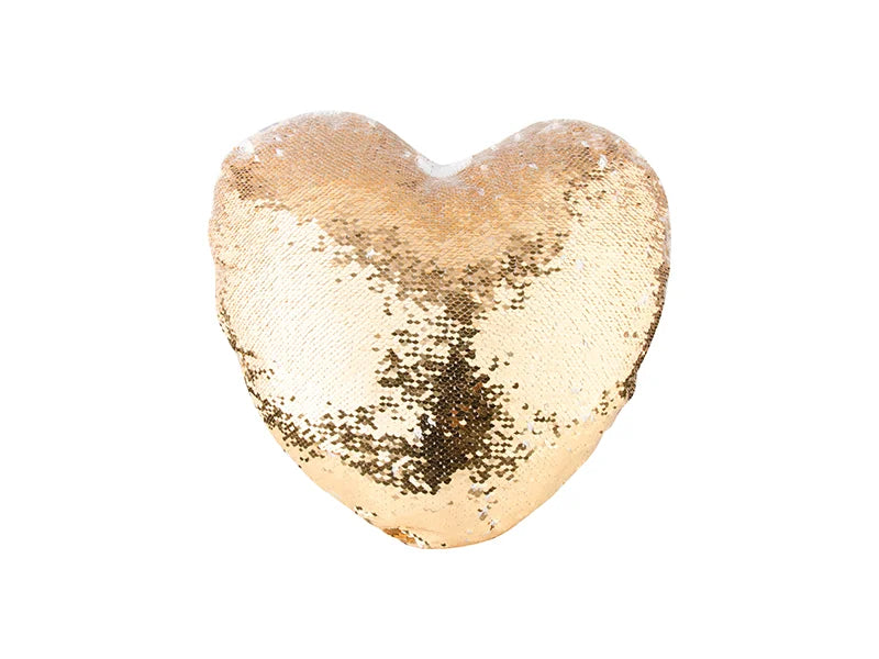 Sublimation Heart Shaped Sequin Pillow Cover (Gold w/ White, 39*44cm)