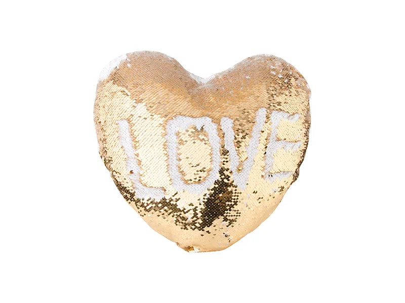 Sublimation Heart Shaped Sequin Pillow Cover (Gold w/ White, 39*44cm)