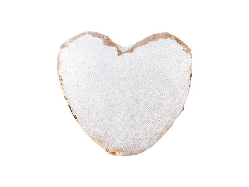 Sublimation Heart Shaped Sequin Pillow Cover (Gold w/ White, 39*44cm)