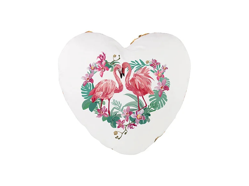 Sublimation Heart Shaped Sequin Pillow Cover (Gold w/ White, 39*44cm)