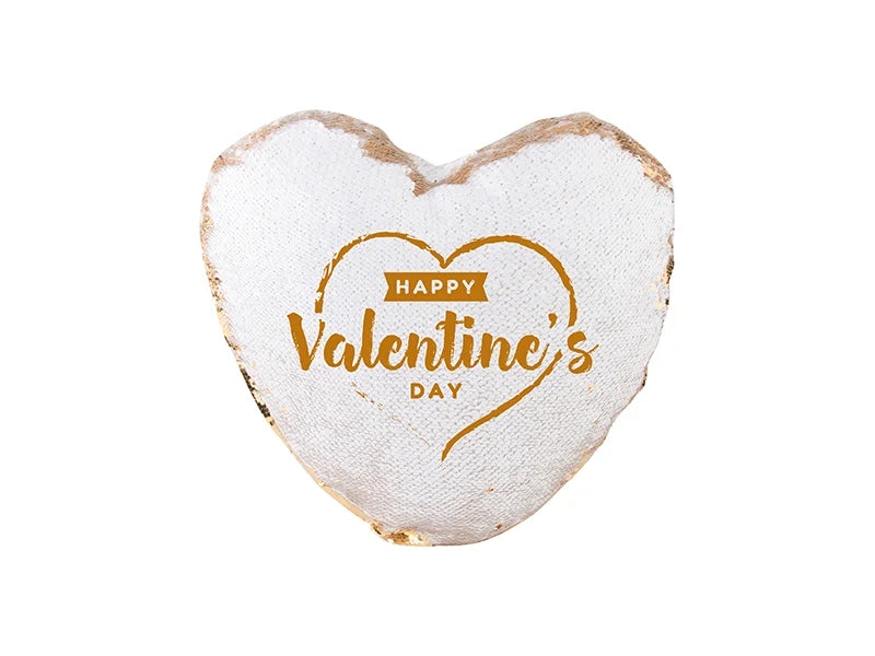 Sublimation Heart Shaped Sequin Pillow Cover (Gold w/ White, 39*44cm)