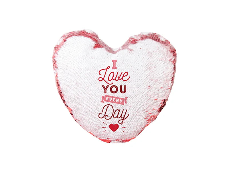 Sublimation Heart Shaped Sequin Pillow Cover (Red w/ White, 39*44cm)