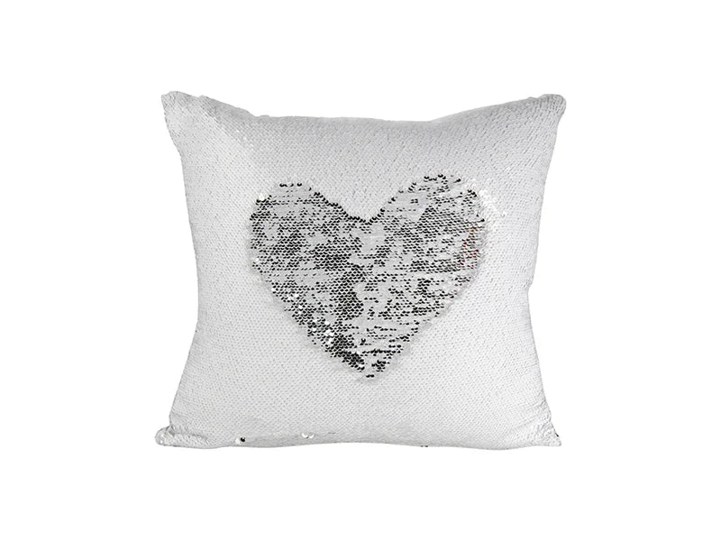 Sublimation Flip Sequin Pillow Cover (White w/ Silver， 40*40cm)
