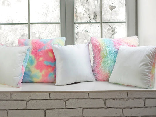 Two Tone Sublimation Blanks Pillow Cover(Tie Dyed PV Short Fleece with Microfiber,40*40cm)