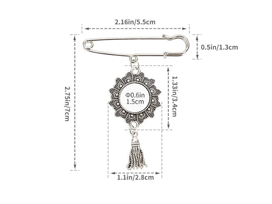 Sublimation Blanks Pin Brooch Charm w/ Small Strip Pendant (Round, 5.5*7cm)